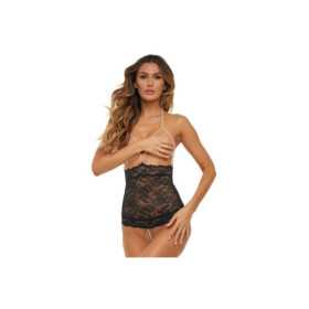 Lingerie style body en dentelle noire et perles blanches 